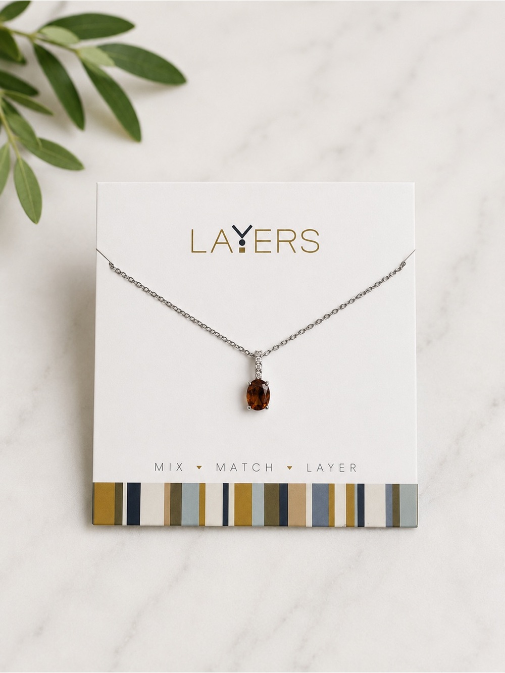 Layers Silver Necklace with Gemstone Pendant NWT